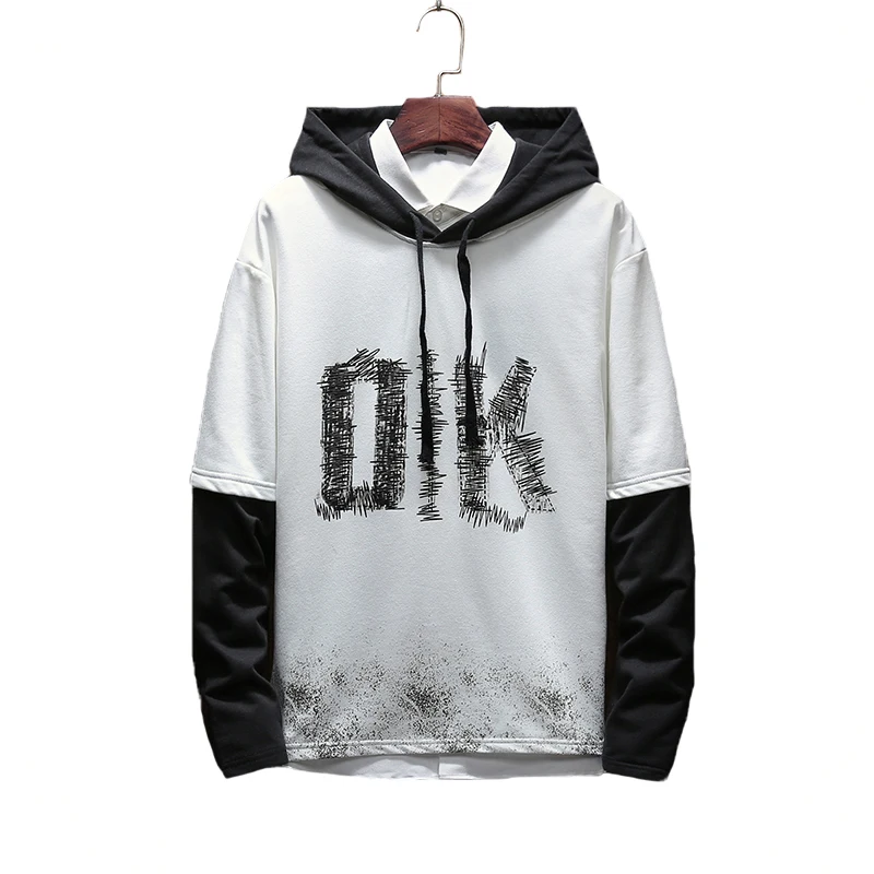 

Sweatshirt Spring Men's Hooded Sweatshirt Large Size S-5XL Men's Micro-Bomb High Quality Slim Fake Two-piece Print "OK" Hoodie