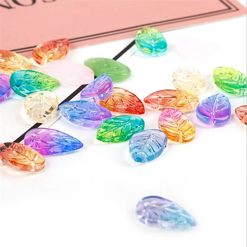 

10pcs/lot new 18*11mm glass leaves beads connectors for diy earrings hairpin jewelry making handmade accessories materials