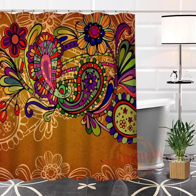 Indian Pattern New arrival Custom 100 Polyester Fabric High Defintion Printing Shower Curtain