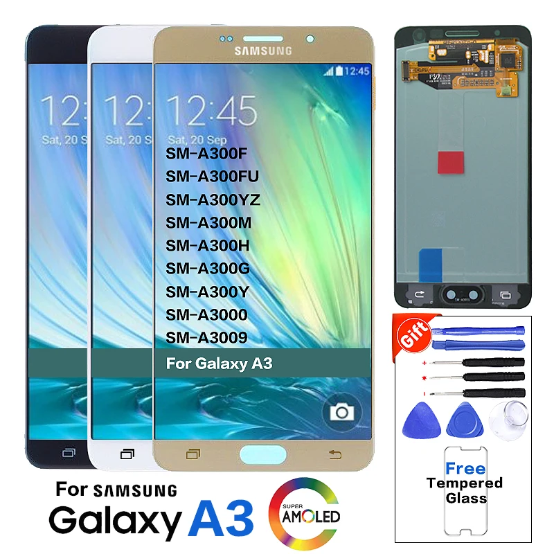 Super AMOLED LCD for SAMSUNG Galaxy A3 Display A300 A300H A300F A300FU Touch Screen Digitizer small burn shadow