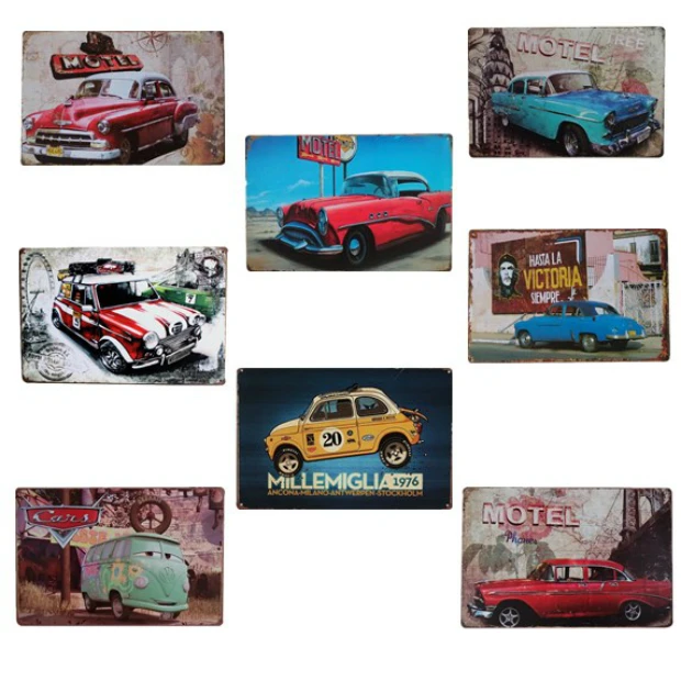 

Motel Car Retro Vintage Plaque Decor Metal Plate Nostalgic Deco Motel U.S. Route 66 Vintage Car