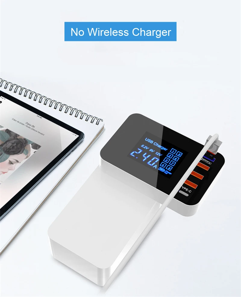 QI Беспроводное зарядное устройство Quick Charge 3,0 Smart usb type C зарядная станция светодиодный дисплей адаптер питания для быстрой зарядки настольное зарядное устройство