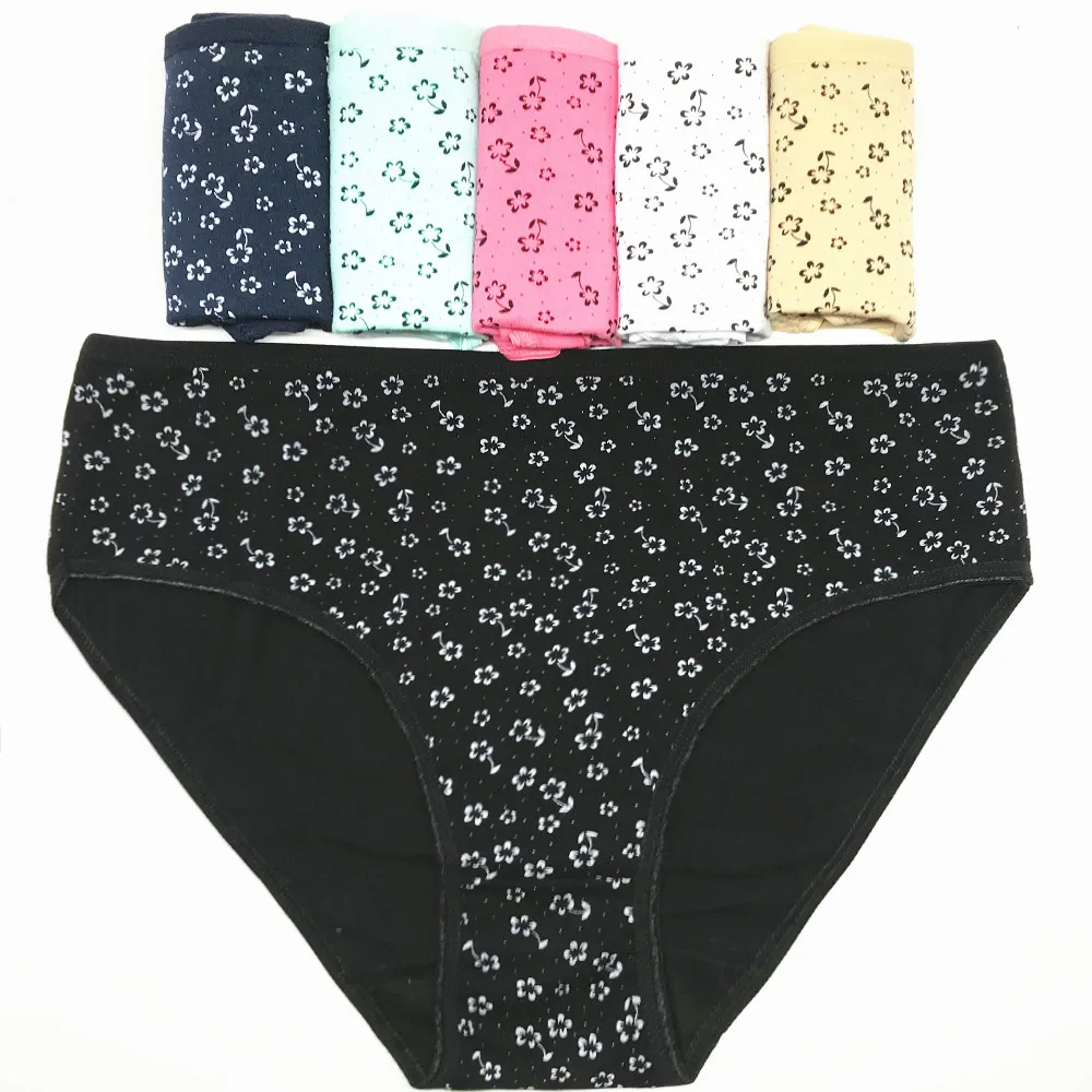

2018 New Fashion Flower Print Briefs Women Underwear Sexy Lingerie Plus Size Woman Panties Cotton Bragas Mujer 5pcs Underpants