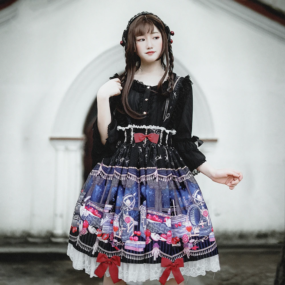 

2018 Original Summer Women Cute Sweet Skirt Sweet Ruffle Chiffon Printing Bowknot Lolita Skirt Hot Sale Wholesale