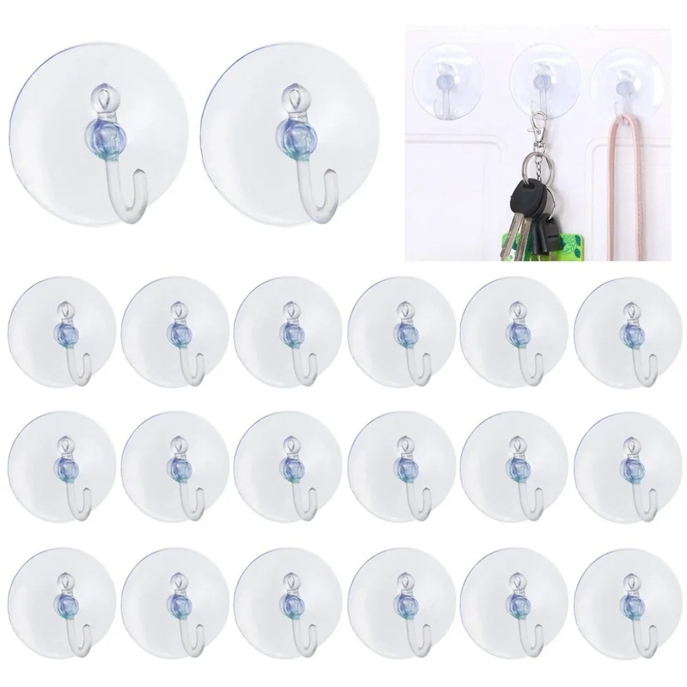

20Pcs Transparent Plastic Waterproof Suction Cup Hanger Kitchen Bathroom Strong Sucker Wall Hooks Multi-purpose Organizer 10Dec2