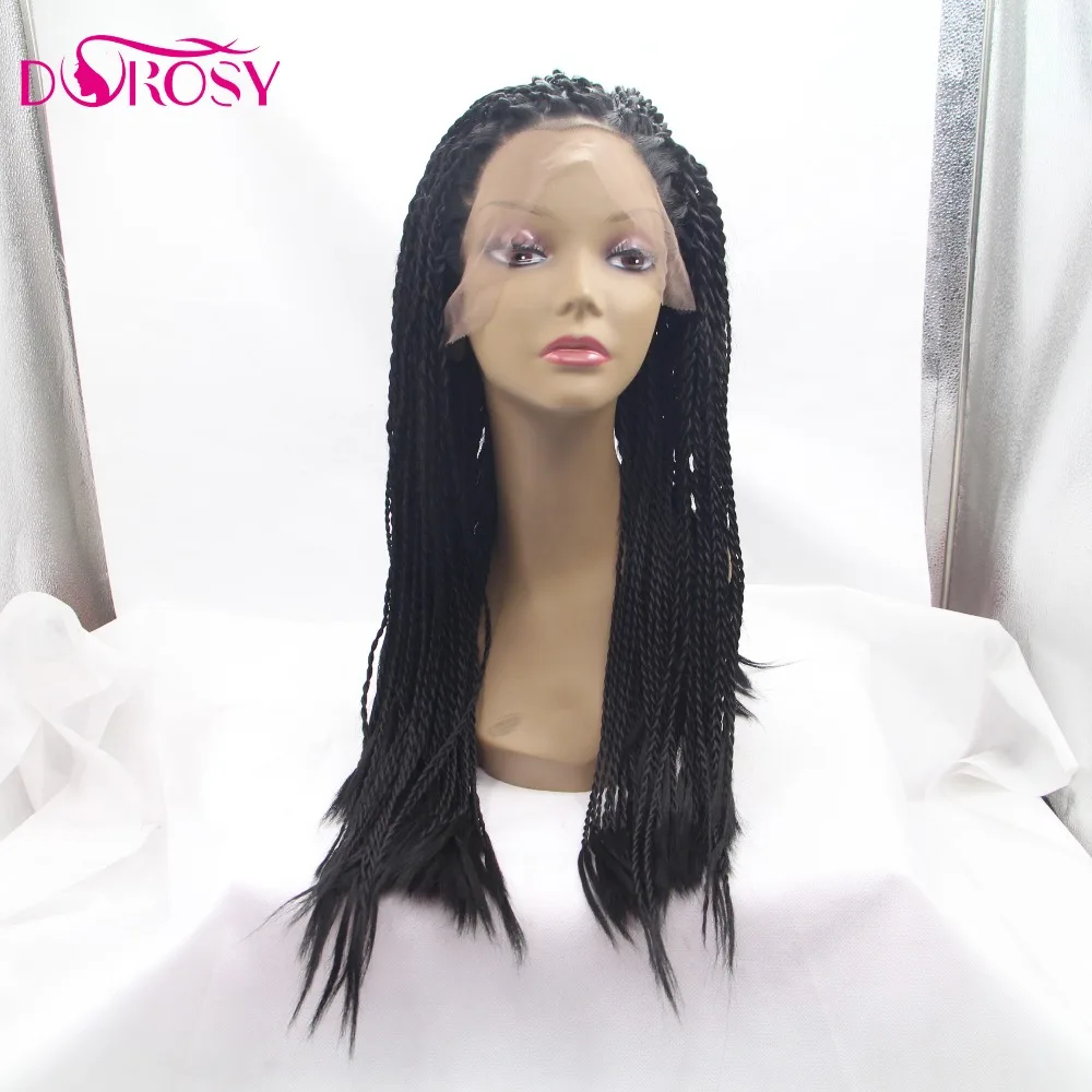 DOROSY волосы высокотемпературные волокна крючком косички длинные прямые черные синтетические кружева передние парики для африканских женщин