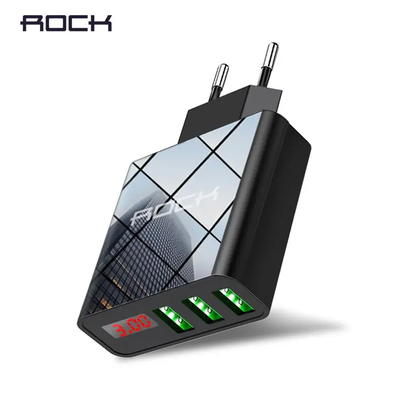 ROCK 3A LED Display EU 3 USB Charger Universal Mobile Phone USB Charger Fast Charging Wall Charger For iPhone Samsung Xiaomi
