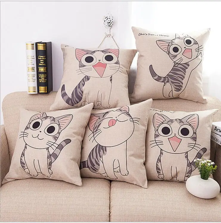 

Tangpan Changeable cute cat Linen cotton pillow cushion sofa soft cushion Cat shape Nap pillow Cute seat cushion
