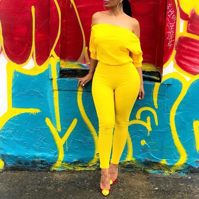 2019 Off Shoulder Zipper Design Skinny Bodycon Jumpsuits Women Casual Solid Slim Fit Streetwear Outfits Pants 2019 Off Shoulder Zipper Design Skinny Bodycon Jumpsuits Women Casual Solid Slim Fit Streetwear Outfits Pants
