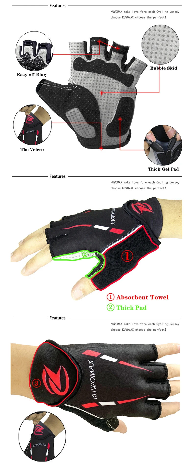 KUWOMAX MTB велосипедные перчатки, гелевые мужские женские летние велосипедные спортивные силиконовые противоскользящие велосипедные перчатки, аксессуары