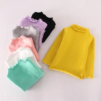 

Girl Cotton T-shirts Tops Tee Kids Wave Edge Long Sleeve T-Shirt Autumn Children's Cloting 2- 7 Years 11 Color