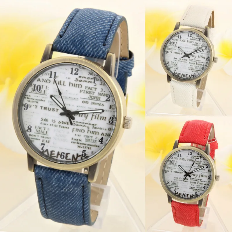 

NEW Fabulous Casual Quartz Analog Sports Denim Fabric News Paper Wrist Watch drop shipping wholesale