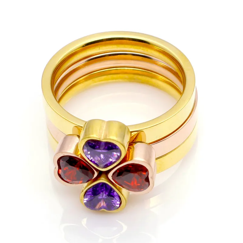 Классические дизайнерские кольца с 3 круглыми сердечками, циркониевые кольца для помолвки, наборы для женщин золотого цвета, свадебные ювелирные изделия с кристаллами