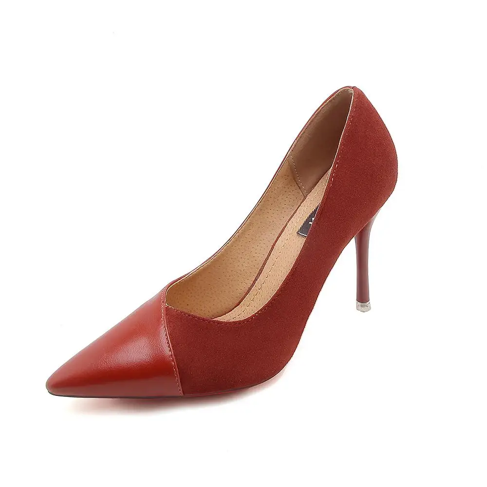 Pointed Toe Women Pumps Elegant Women Pumps High Heels Suede Office Lady Shoes Thin Heel Party Shoes Women Color matching - Цвет: Brown