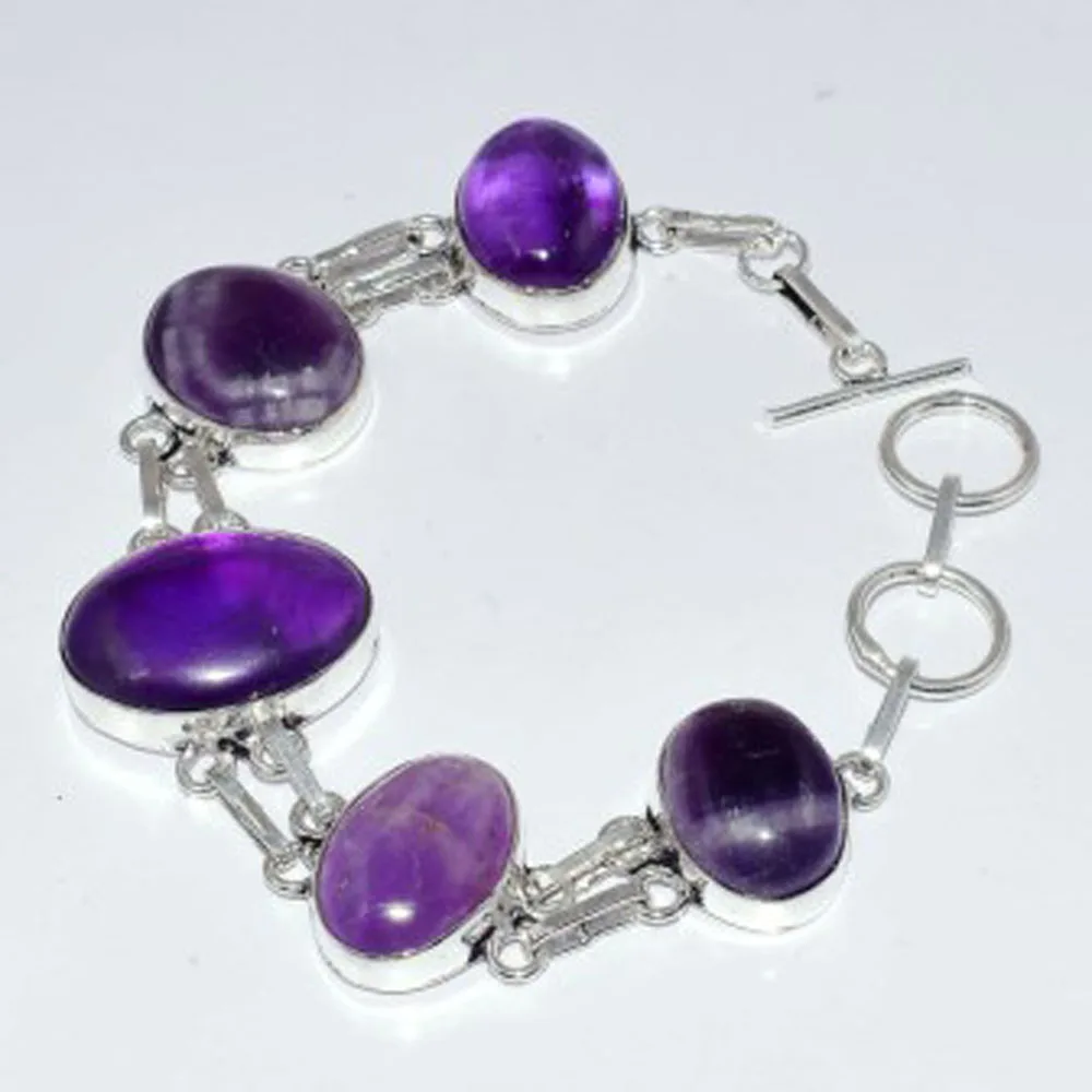 

Amethysts Bracelet Silver Overlay over Copper , 21.2 cm, B3593