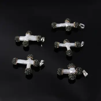 

5pcs/lot,Natural Pearl Cross shape slab Pendants,Plated Rhinestone raw Pearl Pendant Necklace Jewelry Charm crafts