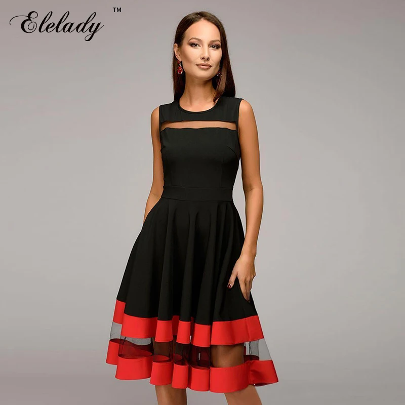 Elelady 2019 для женщин сезон: весна лето сетки платье В лоскутном стиле с круглым