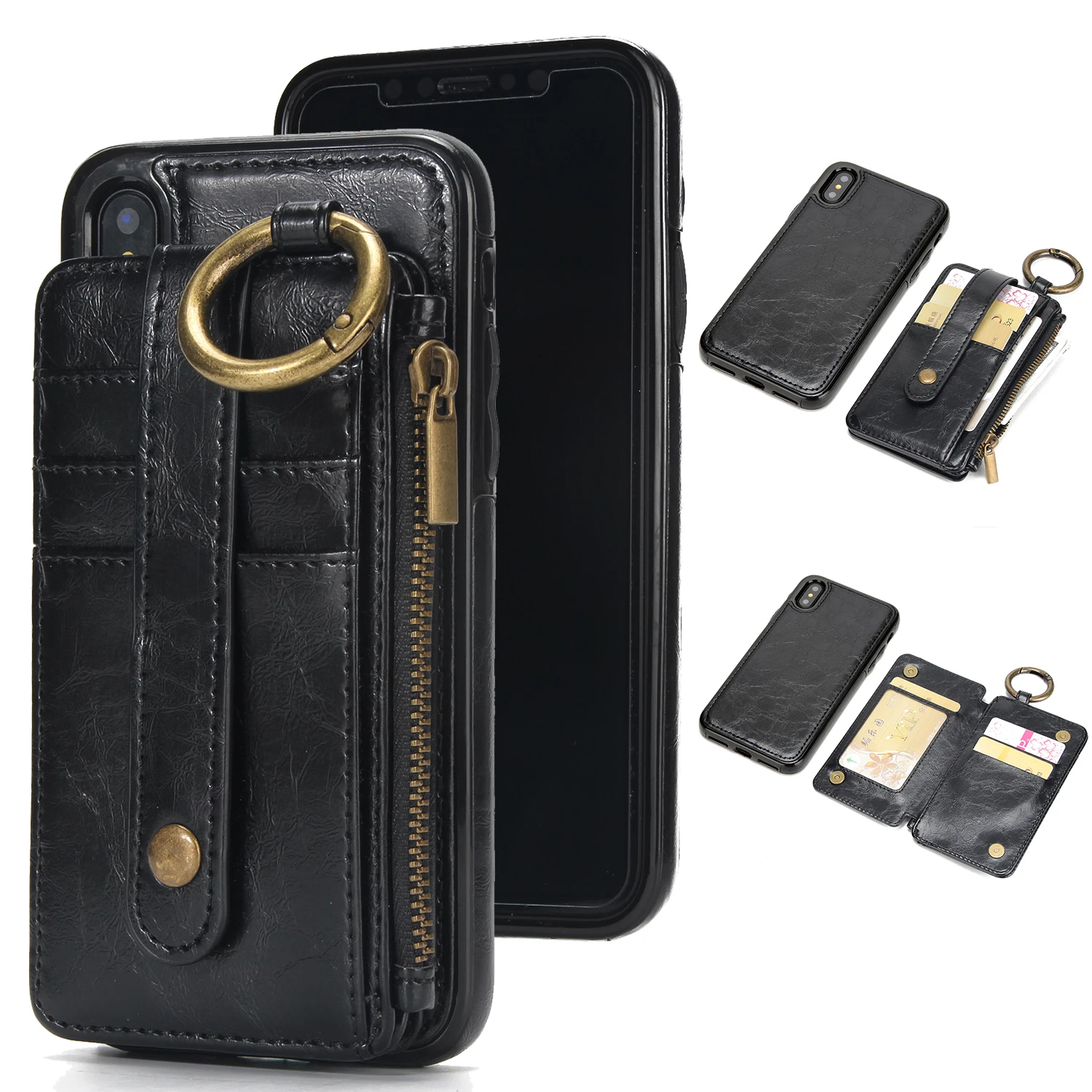 

Leather Case Wallet Flip Card Stand Detachable Dual Use Cover for Iphone X 8 7 6 6S Plus 5 5S SE Samsung S8 S7 S6 Litchi Pattern