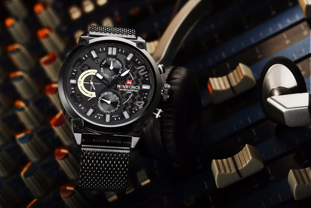 Naviforce Элитный бренд Нержавеющая сталь кварцевые часы Для мужчин Календари часы спортивные Военное Дело наручные часы Relogio Masculino