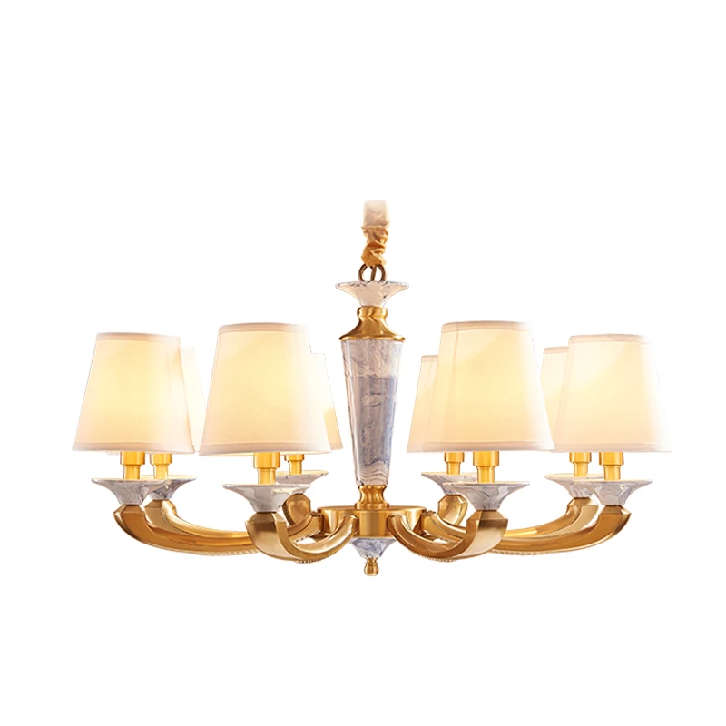 

American style all copper Chandelier gold Luxury Home ceramic Lighting Fixture Creative Vintage LED E14 bulb cloth art droplight