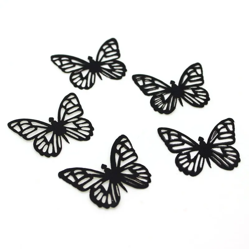 

100PCS Solid Color Mesh Fabric Black Butterfly Appliques 4cm Translucent Butterfly for Party Decor, Doll Embellishment