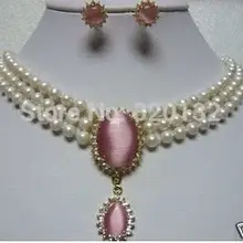Настоящие драгоценности Akoya культивированный жемчуг розовый опал серьги Цепочки и ожерелья комплект AAA серебро крючок 5.6