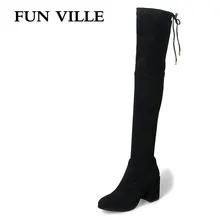 FUN VILLE 2017 New Arrival Sexy winter Women Over the Knee Boots Square Heel lady botas
