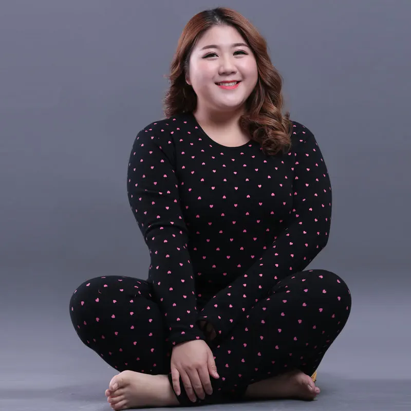 Plus Large Size Women Cashmere Cotton Stretchy Thermals Set Warm Thick