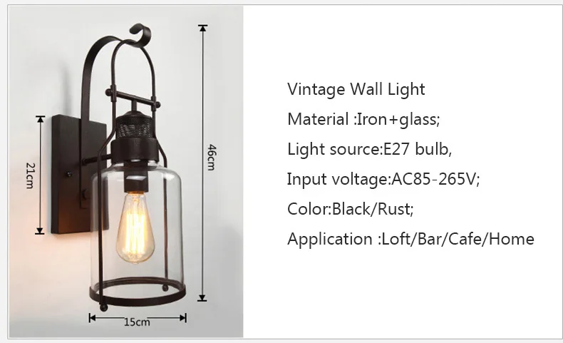 Винтаж Ретро дизайнерские настенные светильники ясно Стекло абажур Лофт кафе прикроватные бра E27 лампы настенного светильника