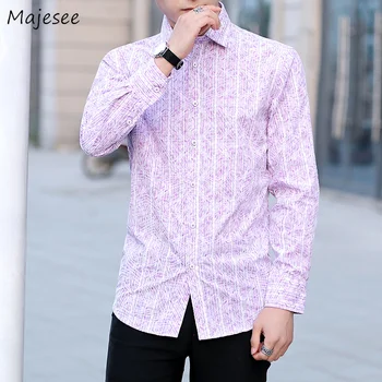 

Shirts Men Large Size Stand Collar Slim Thin Long Sleeves Printed Harajuku Leisure Shirt Mens Single Breasted All-match Clothes