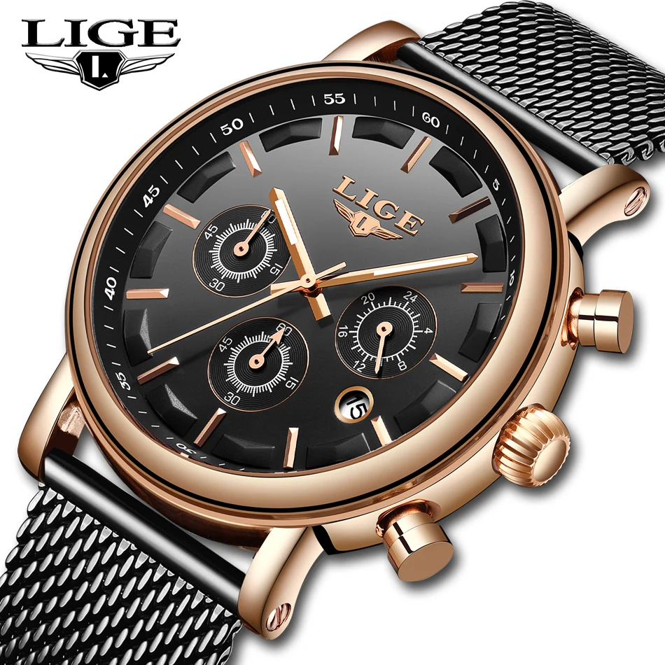 

LIGE Mens Watches Top Brand Luxury Military Sport Watch Men Net With Waterproof Wristwatch Analog Quartz Watch Relogio Masculino
