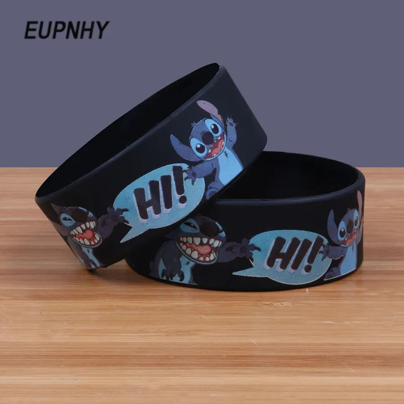 

EUPNHY HI Lilo Stitch Cartoon Silicone Bracelet Fashion Wide Band Sports Wristband for Women Men Rubber Bangle Bracelet