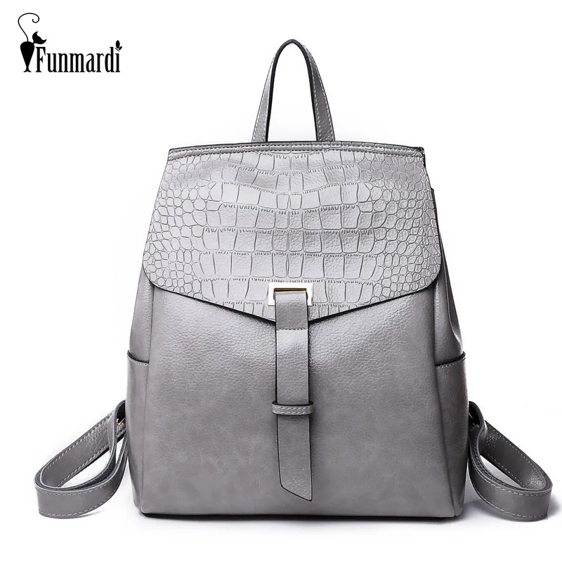 

FUNMARDI New Multifunction Backpack Female PU Leather Women Bags Luxury Design Crocodile Bag School Backpacks For Girl WLHB1784