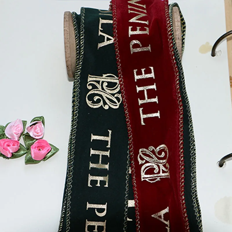 

2 yards 4.8-9.5 cm wine Red Army green with letters velvet ribbon strap with butterflies wedding Christmas decoration