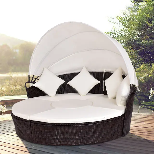 Giantex Outdoor Patio Canopy Cushioned Daybed Round Retractable Sofa Giantex Outdoor Patio Canopy Cushioned Daybed Round Retractable Sofa Bed Modern Rattan Furniture Set Hw54808