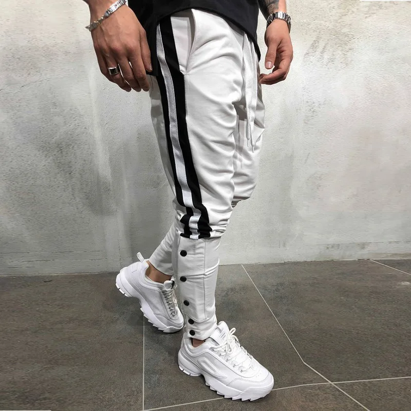 

MJARTORIA Hot Men's Sweatpants Side Stripe Hip Hop Track Pants Street Wear Skinny Sweatpants Elastic Waist Male Casual Trousers
