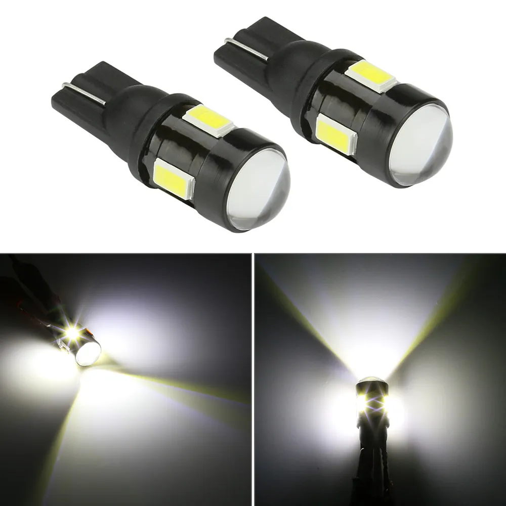 

Zdatt 2PCS Car Styling T10 Led 6 Led SMD 5630 W5W COB 1.5W Signal Lamp With Lens 12V 6000K Reading Interior License Plate Light