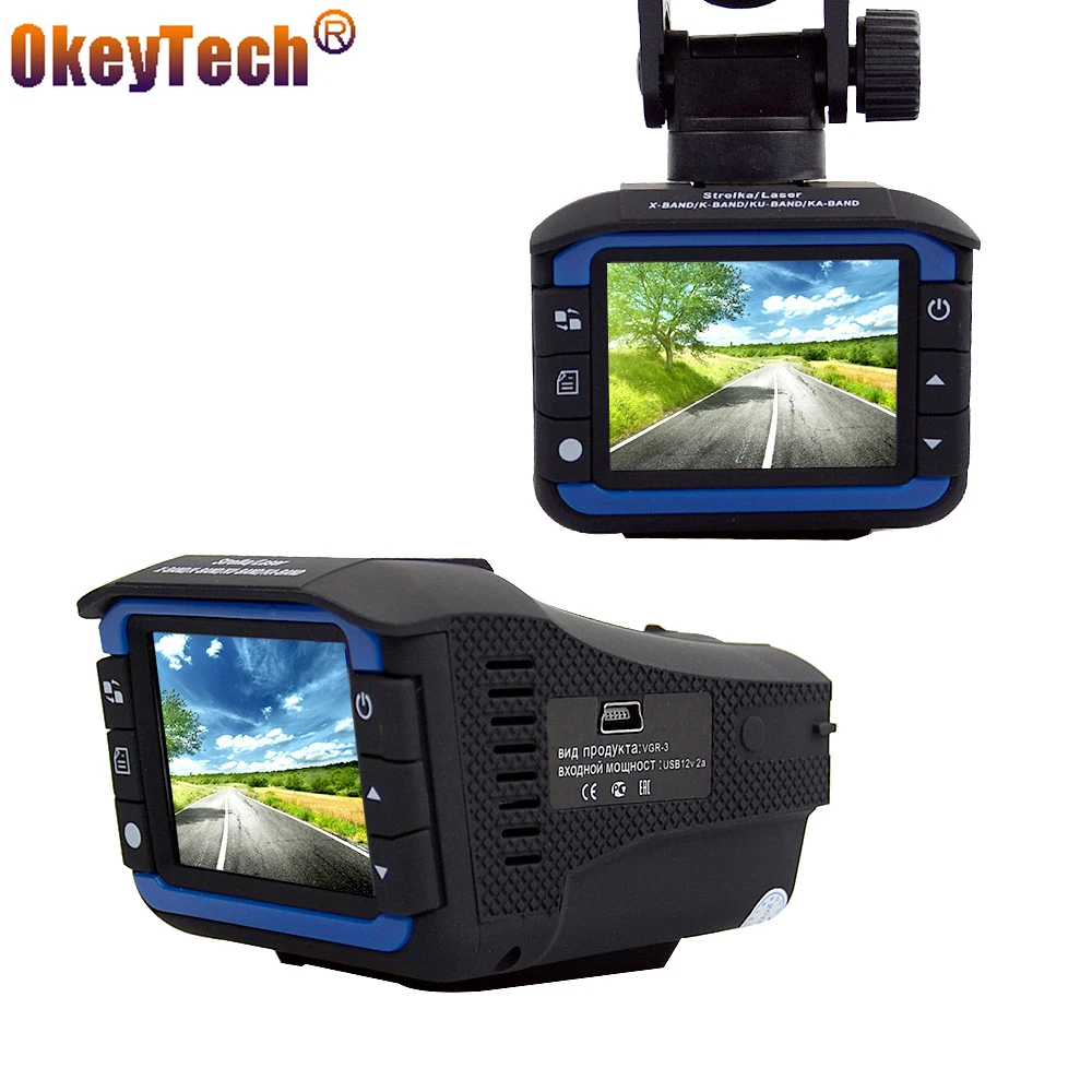 

OkeyTech Best Quality Car DVR Radar Detector 2 in 1 Car-Detector Camera Anti Radar Detectors Russian & English Version