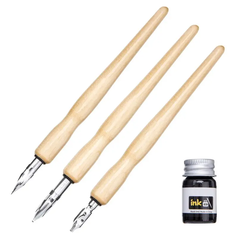 

Manga Dip Pen Set Comic Pro Drawing Kit 3 Nibs Wood Holder Ink Calligraphy Tools