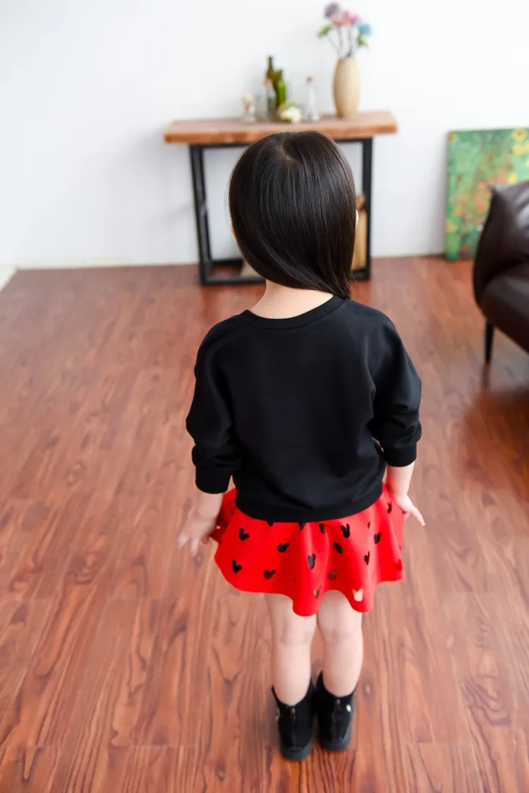 Бренд комплект весенней одежды красного и черного цветов для девочек детская хлопковая футболка с рисунком мышки детская мини юбка-пачка открытый комплект