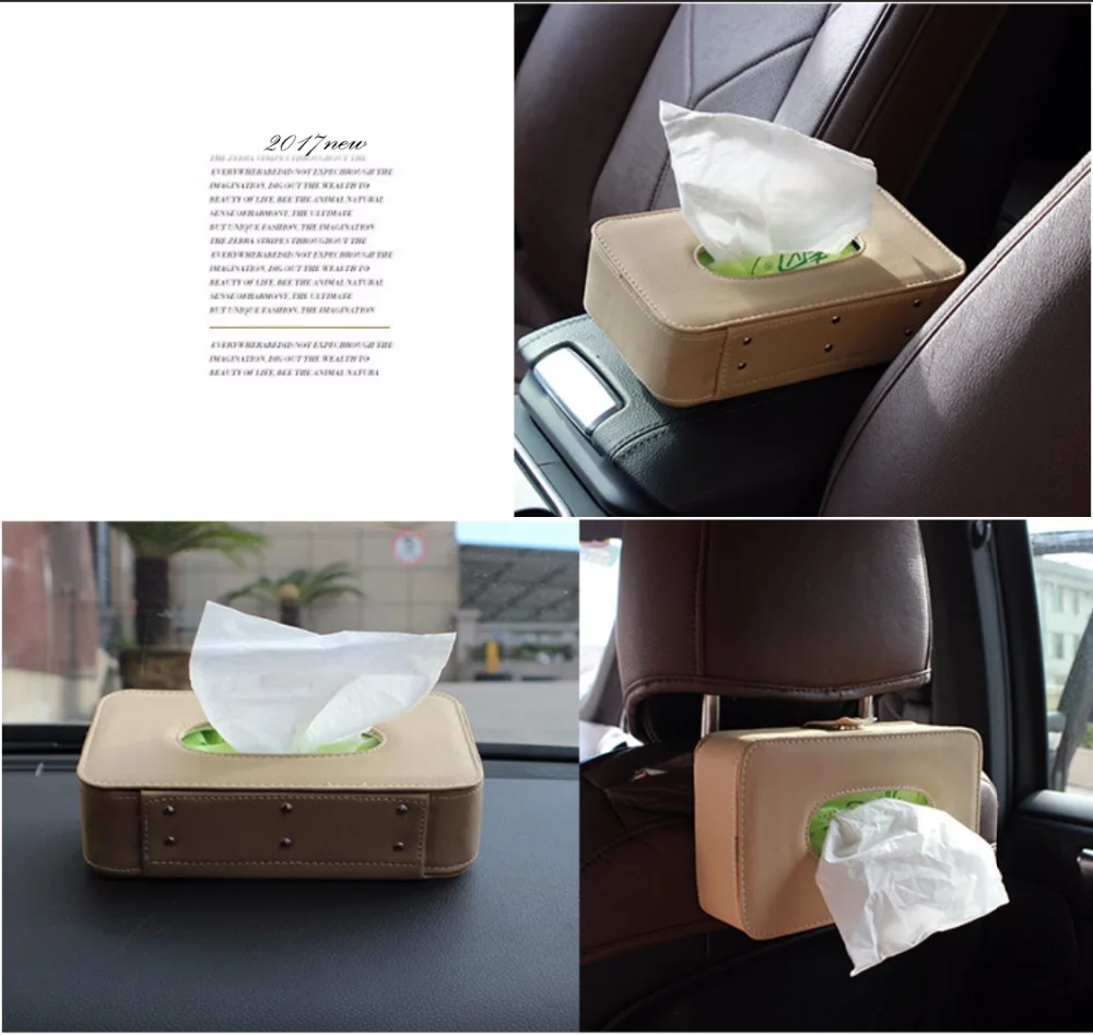 

Microfiber Leather Car Tissue Box Mounted on Sun Visor Type Back Beige Seat Storage Car Styling Organizer