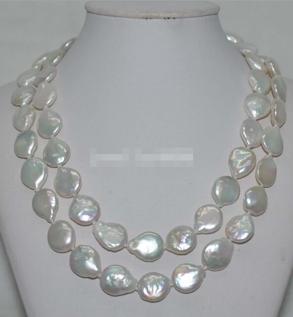 

Wholesale FREE SHIPPING >>> Outstanding luster Natural Rare white 13*15mm drip coin Pearl Necklace J6438