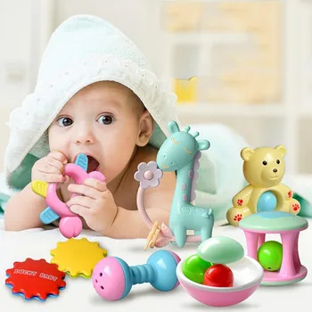 

7Pcs Baby Hand Jingle Shaking Bell Cartoon Animal Lovely Hand Shake Bedding Ring Rattles Toys Newborn Teether Toys For Children