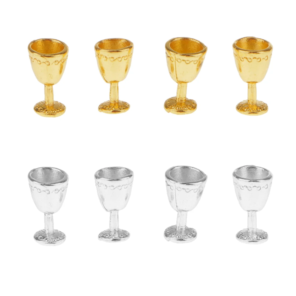 4pcs Dollhouse Miniature Silver/Gold Metal Goblets Classic Kitchen Toys