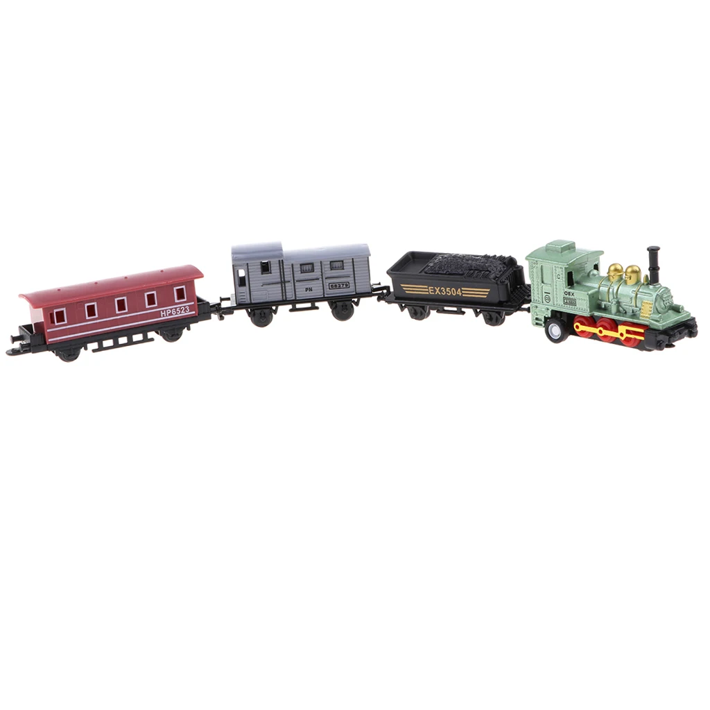 Green Mini Alloy Diecast Retro Steam Train Pull Back Car Toy Set for Kids Boys, Party Favors