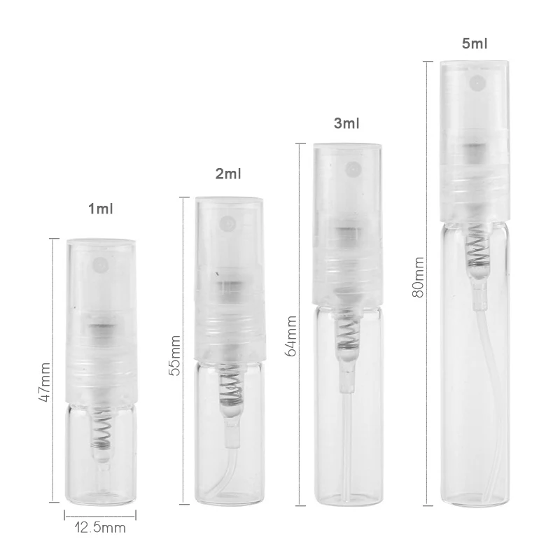 Murah 100 Pieces lot 1 Ml 2 Ml 3 Ml 5 Ml Mini Parfum Kaca Botol Semprot Isi Ulang Botol Kosong Wadah Kosmetik portable Botol Semprot