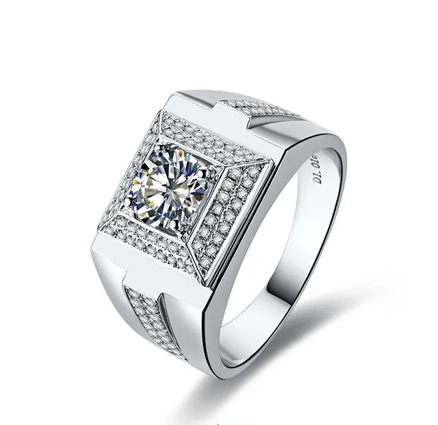 1Ct Exclusive Silver Male Ring for Men Luxury Micro pave Wedding Men