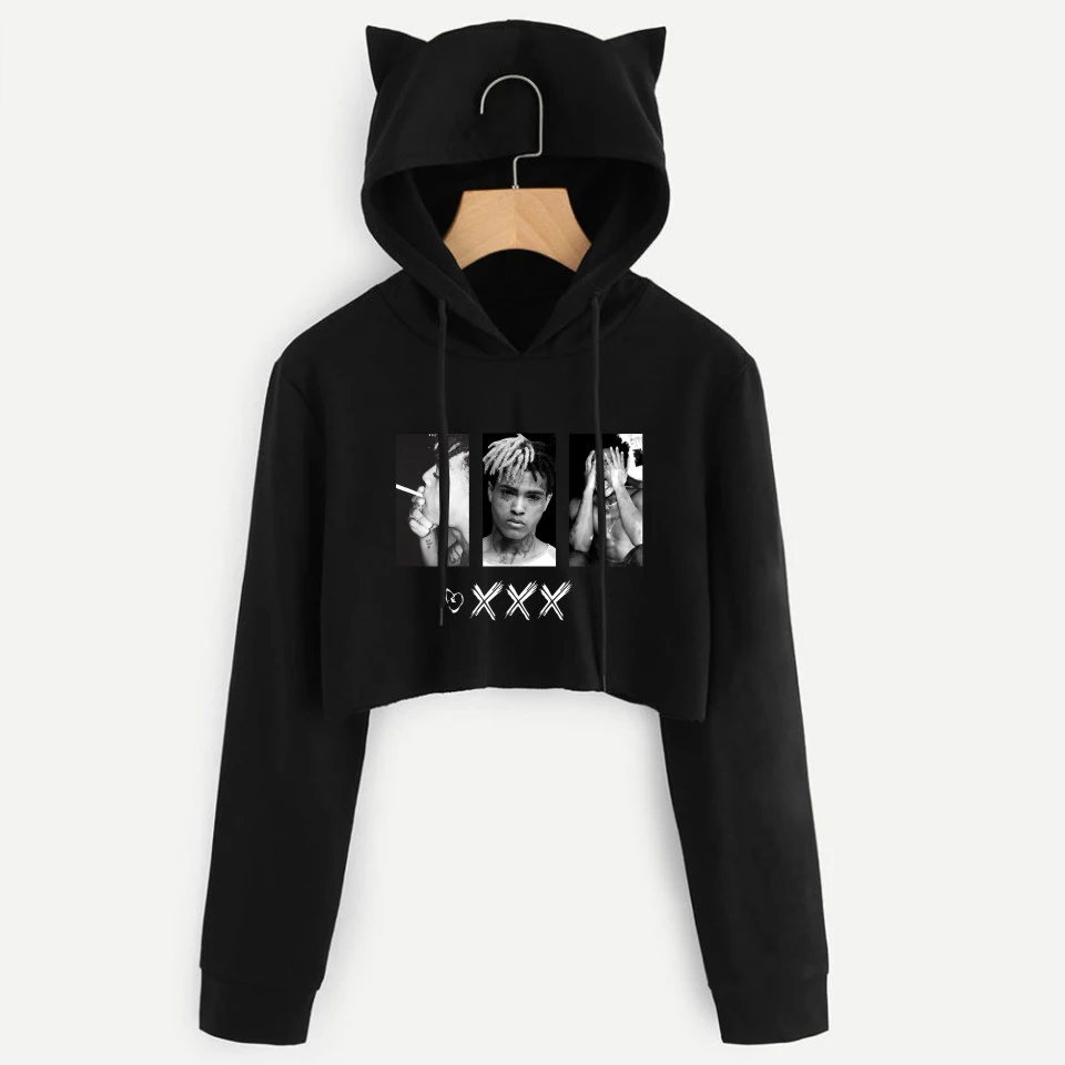 

Rapper Xxxtentacion long sleeved seven-point hat sweatshirt ladies sexy fashion cat hoodie pullover casual jacket XXS-4XL clothe