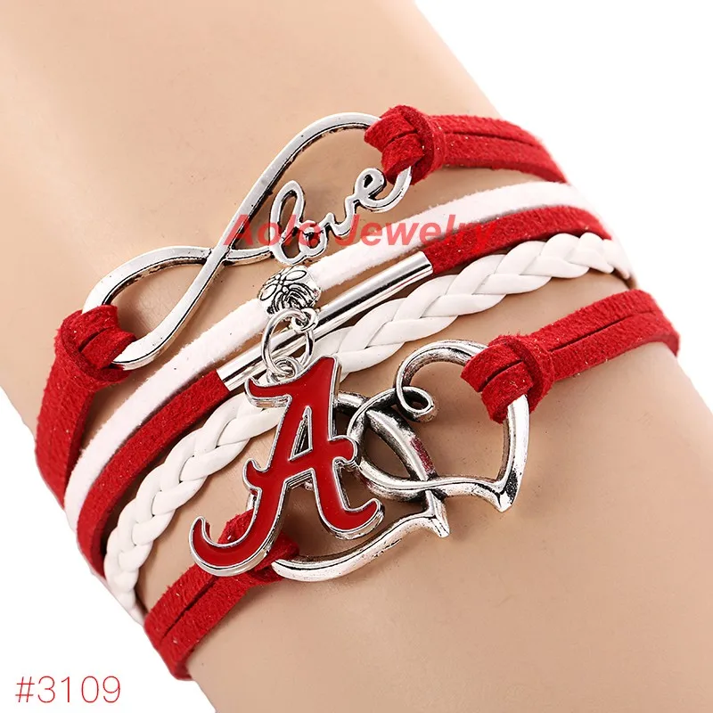 Infinity Love Alabama Crimson Tide College Football Bracelet New Infinity Love Alabama Crimson Tide College Football Bracelet New Leather Fans Jewelry Free Shipping