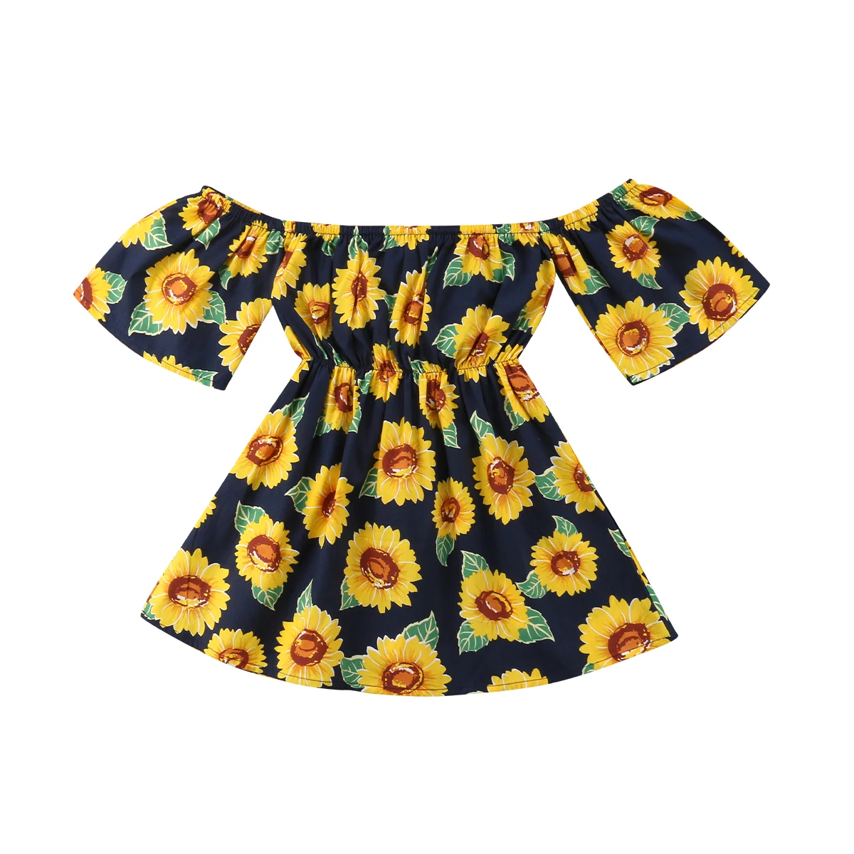

New Toddler Kids Girl Off shoulder Sunflower Dress Princess Baby Boho Summer Sundress Floral Clothes